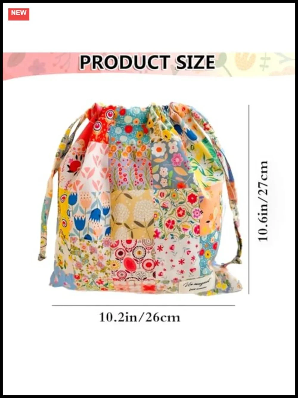 Vintage Floral Drawstring Makeup Bag Toiletry Travel Organizer Cotton Cosmetic